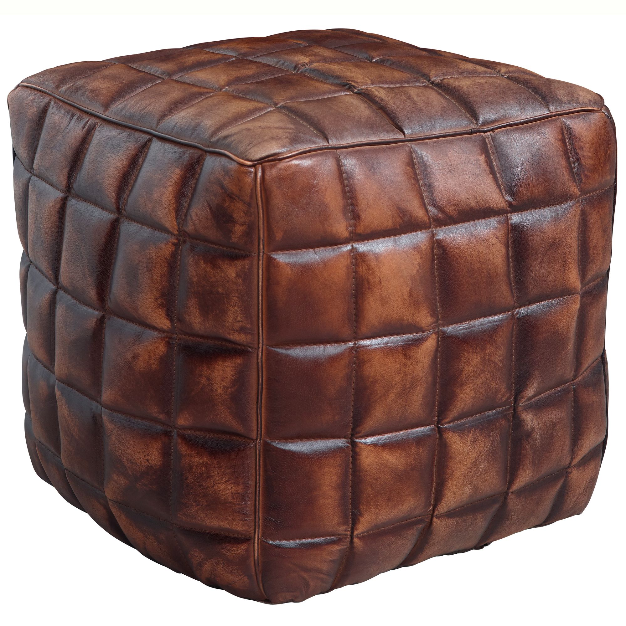 Bruine Leren Kubus Poef | 39x41x39 cm | Elegant Ottoman Krukje