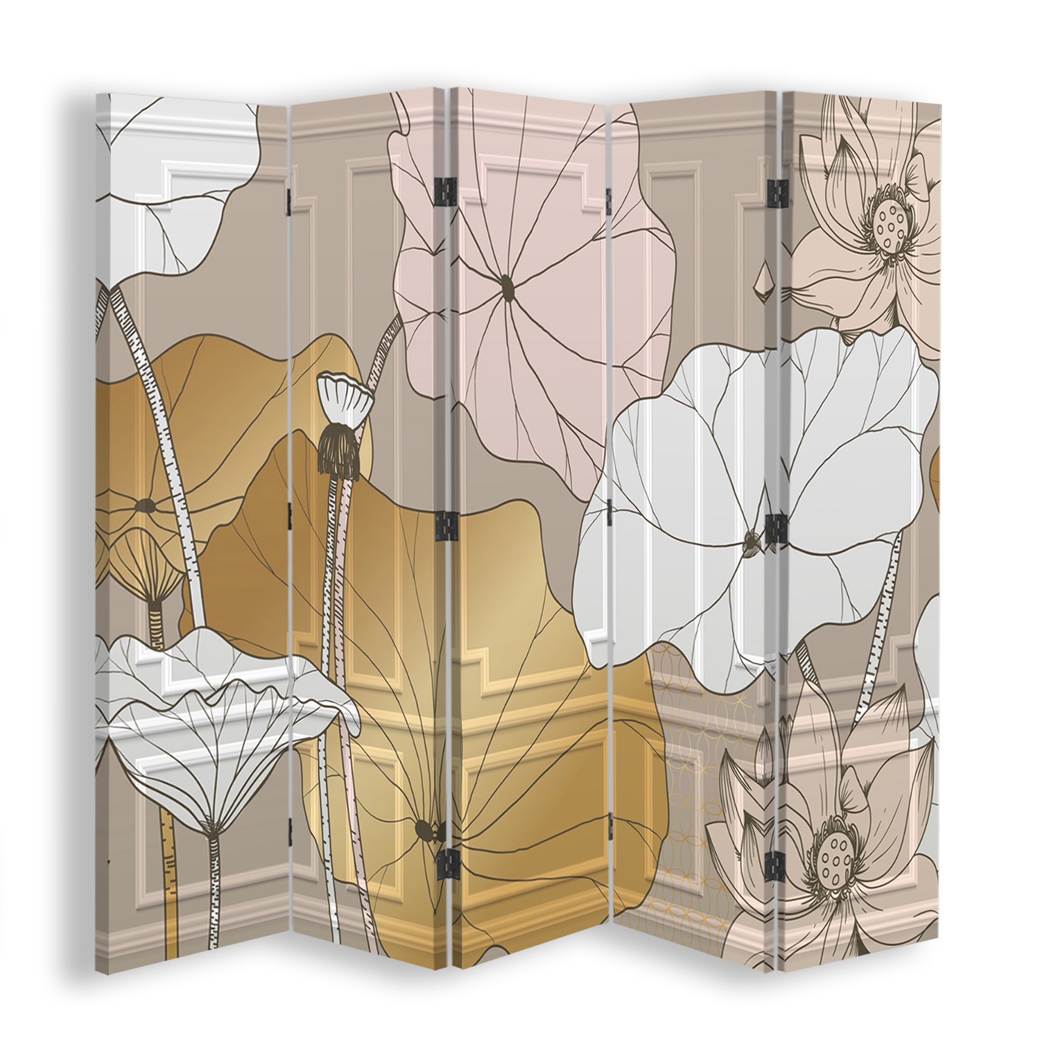 Canvas ruimteverdeler met mdf frame met bloemmotief