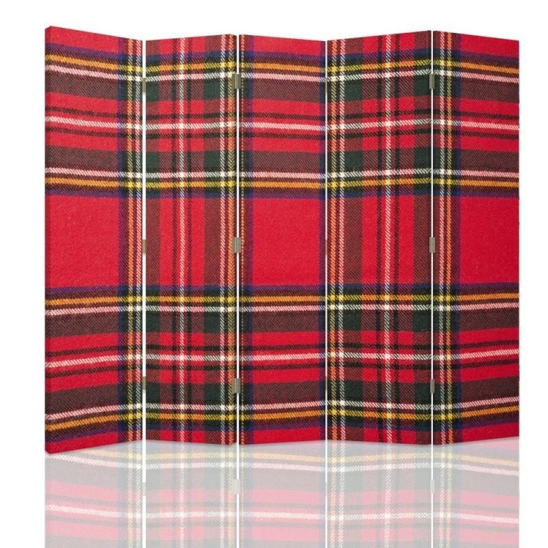 180 cm dubbelzijdig scherm van mdf en canvas met rood tartan decor