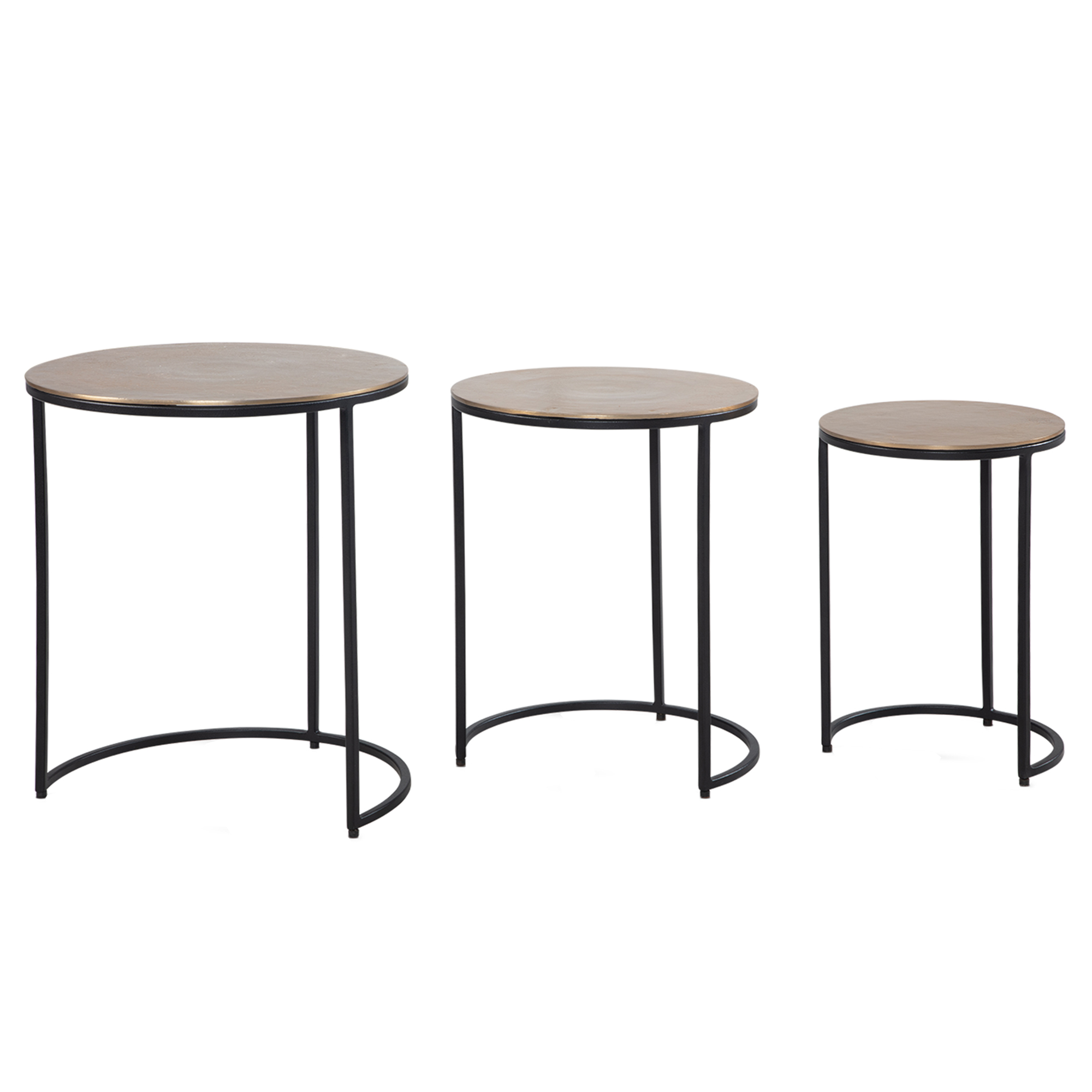 3-delige Aluminium Bijzettafel Set Goud / Zwart | Modern Design | Afmetingen 55x45x45 cm, 50x38x38 cm, 45x30x30 cm