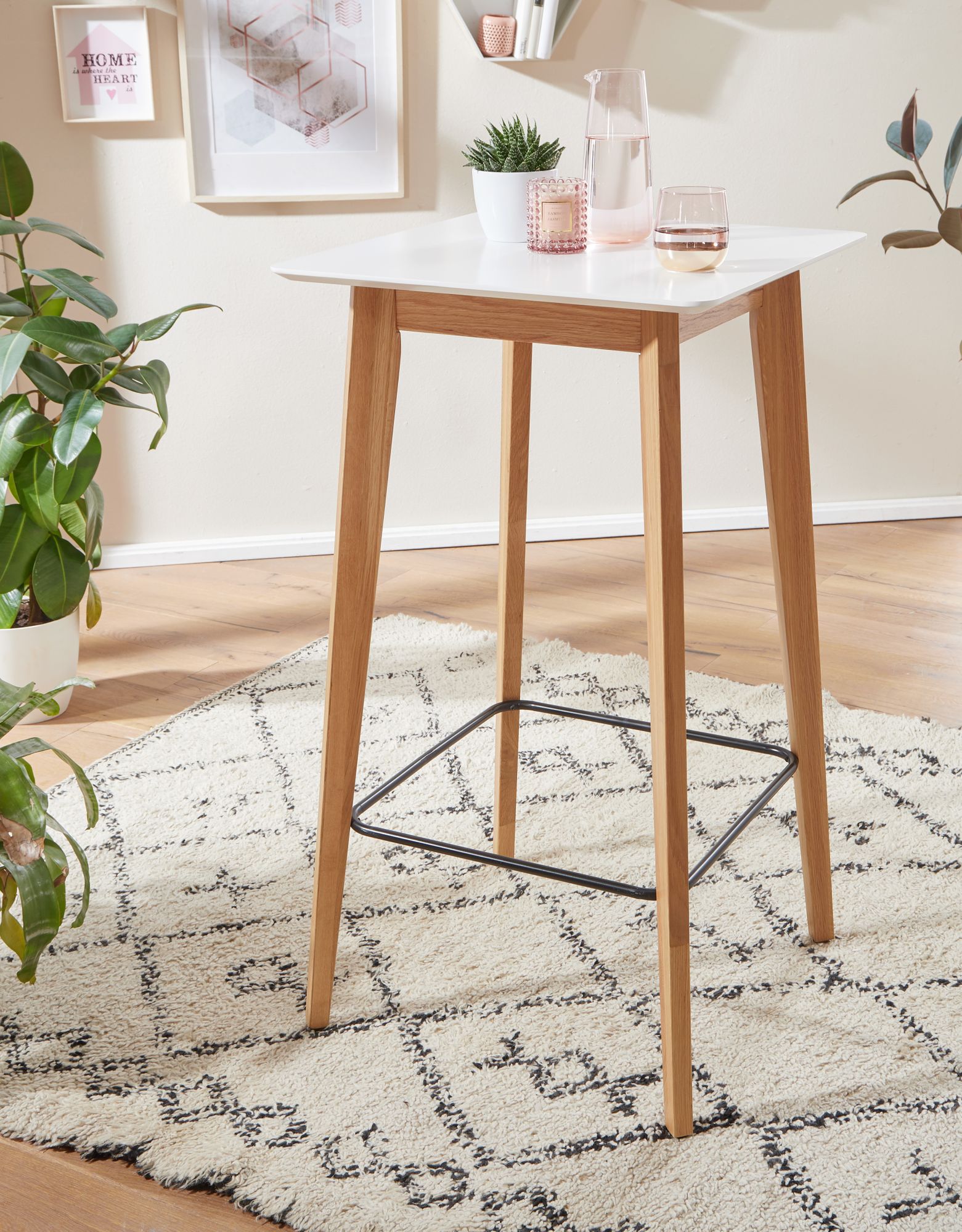 Witte MDF en Eiken Hoge Tafel 60 x 110 x 60 cm | Scandinavisch Design | Bartafel voor 4 Personen