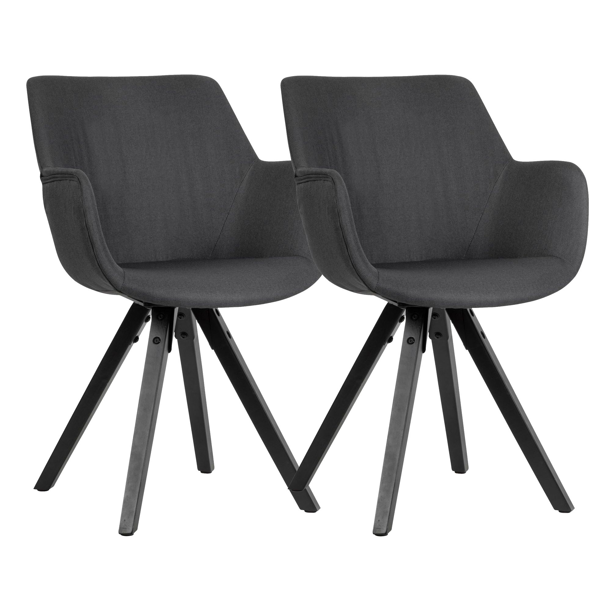 2-delige Zwarte Stoffen Eetkamerstoel met Armleuningen | Zwarte Poten | 54x85x58 cm