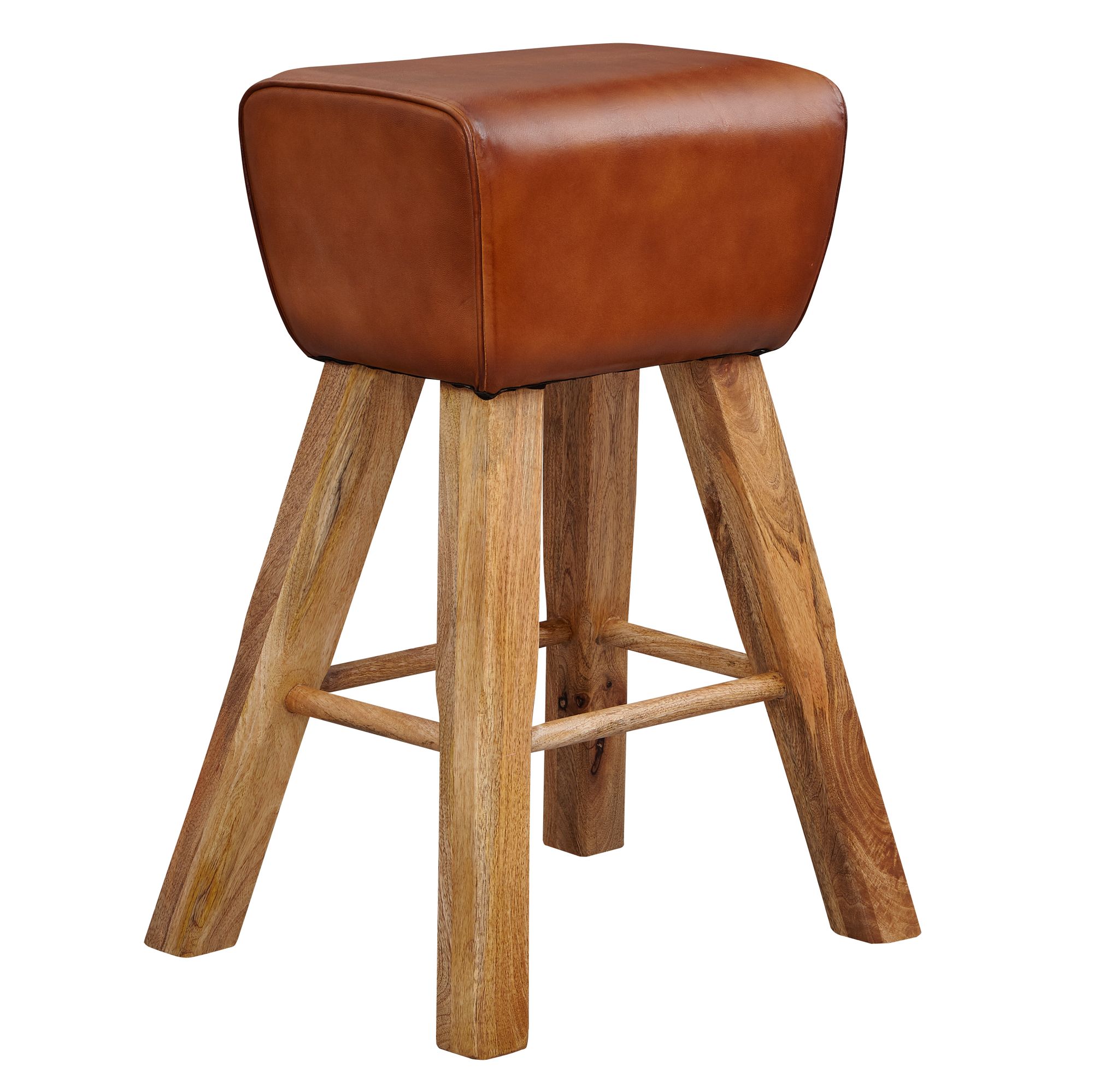 Country barkruk mango hout & bruin leer | 43x75x43 cm