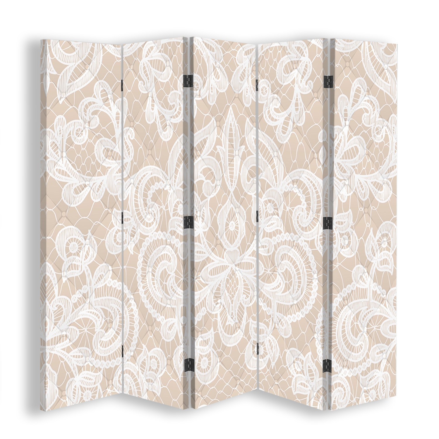 Canvas ruimteverdeler met mdf-frame en beige afwerking