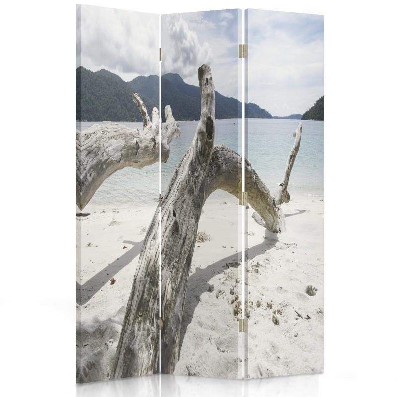 110 cm dubbelzijdig scherm van mdf en canvas met afbeelding van bomen op een tropisch strand