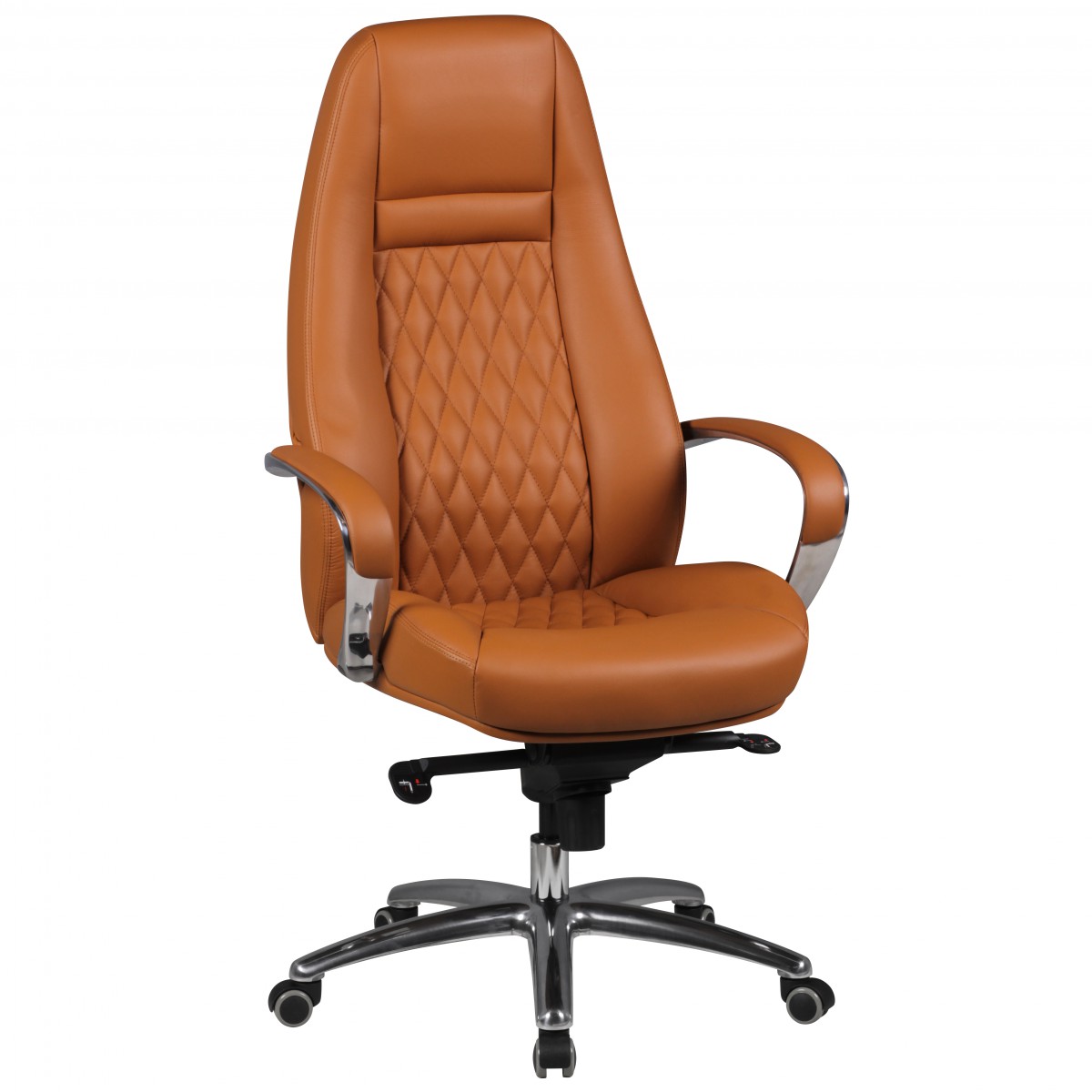 Bureaustoel AUSTIN Echt Leer Karamel | Zilveren Aluminium Voet | Hoogte 120-130 cm | Breedte 68 cm