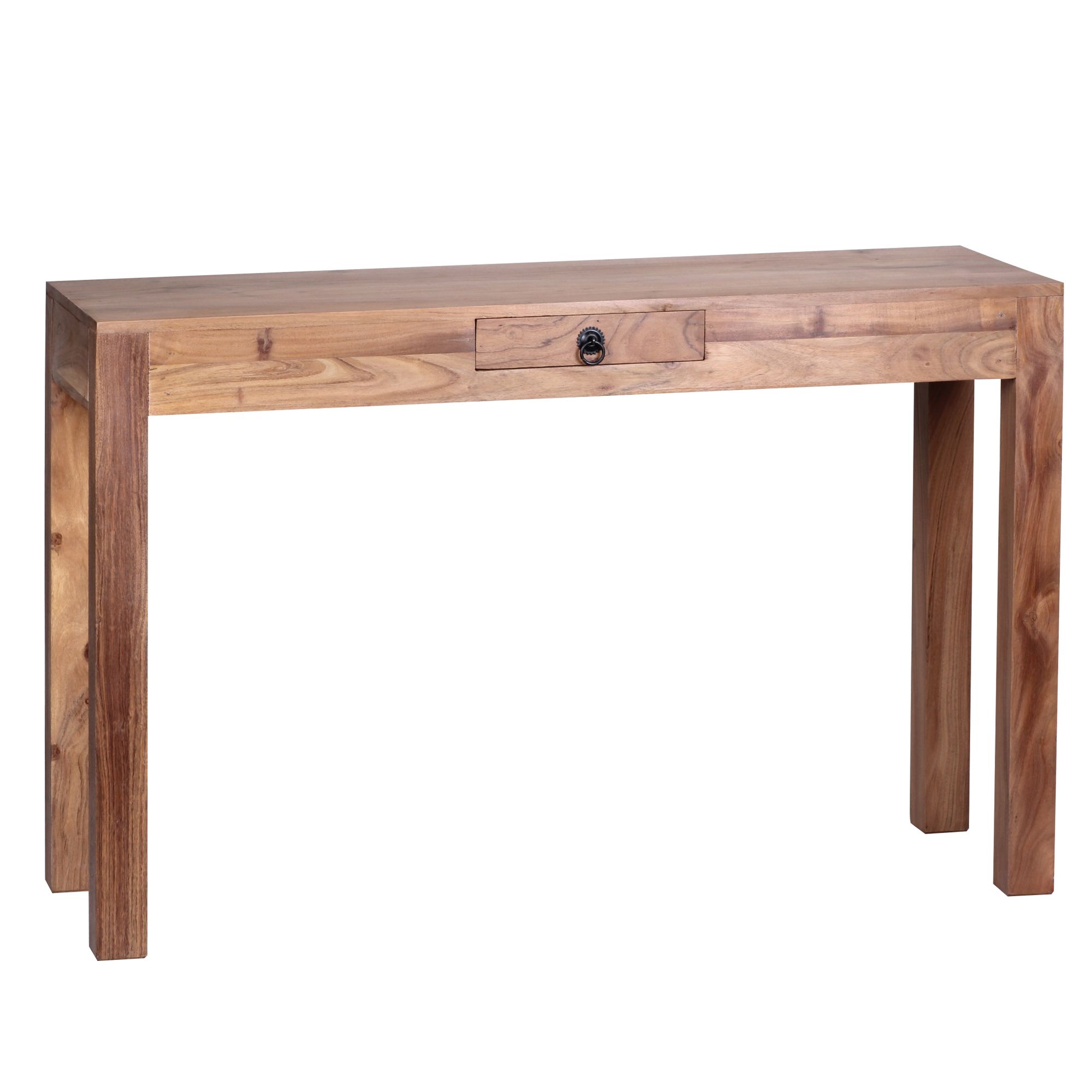 Wandtafel massief houten acacia console met 1 lade bureau 120 x 40 cm landelijke stijl dressoir