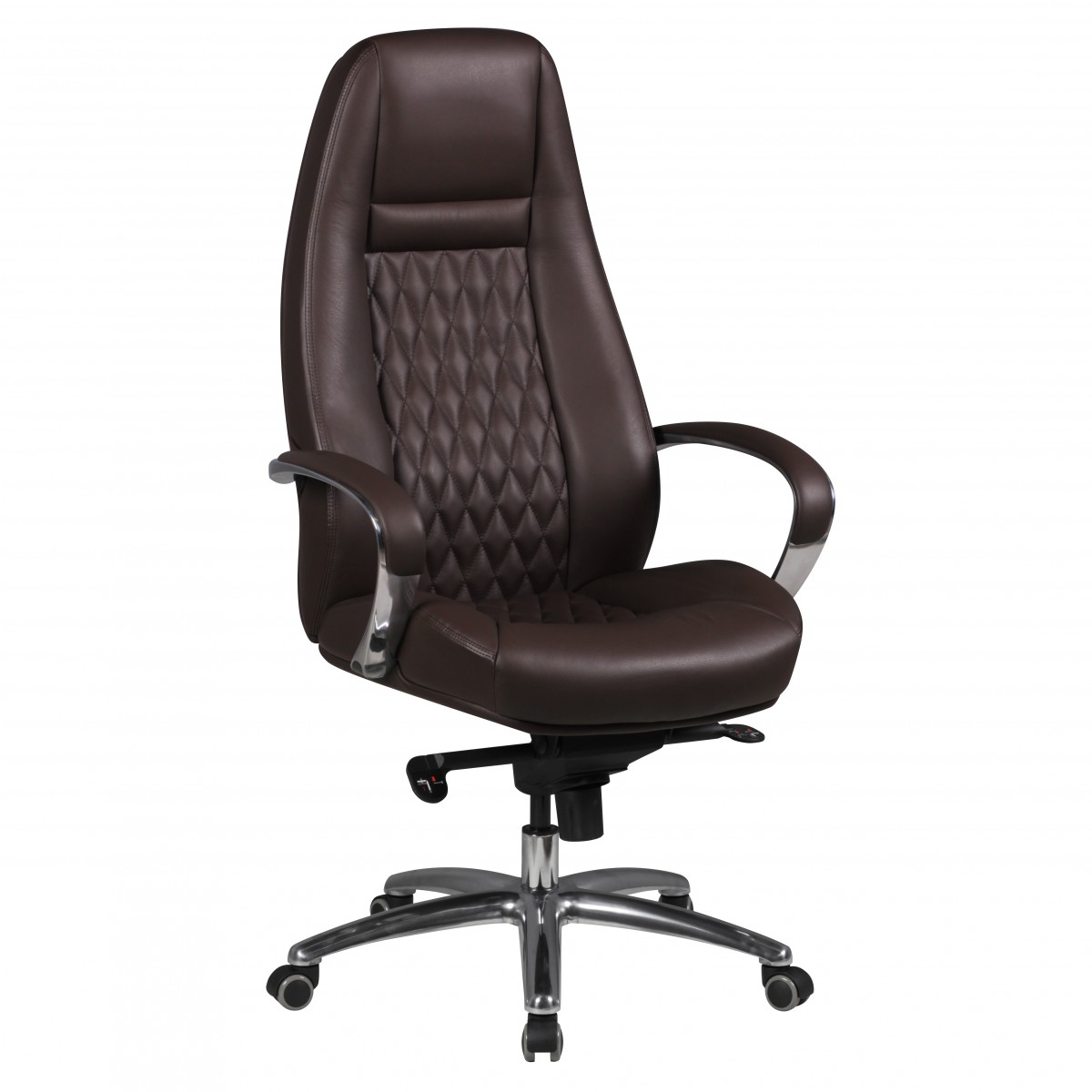 Bureaustoel AUSTIN Echt Leer Bruin | Zilveren Aluminium Voet | Hoogte 120-130 cm | Breedte 68 cm