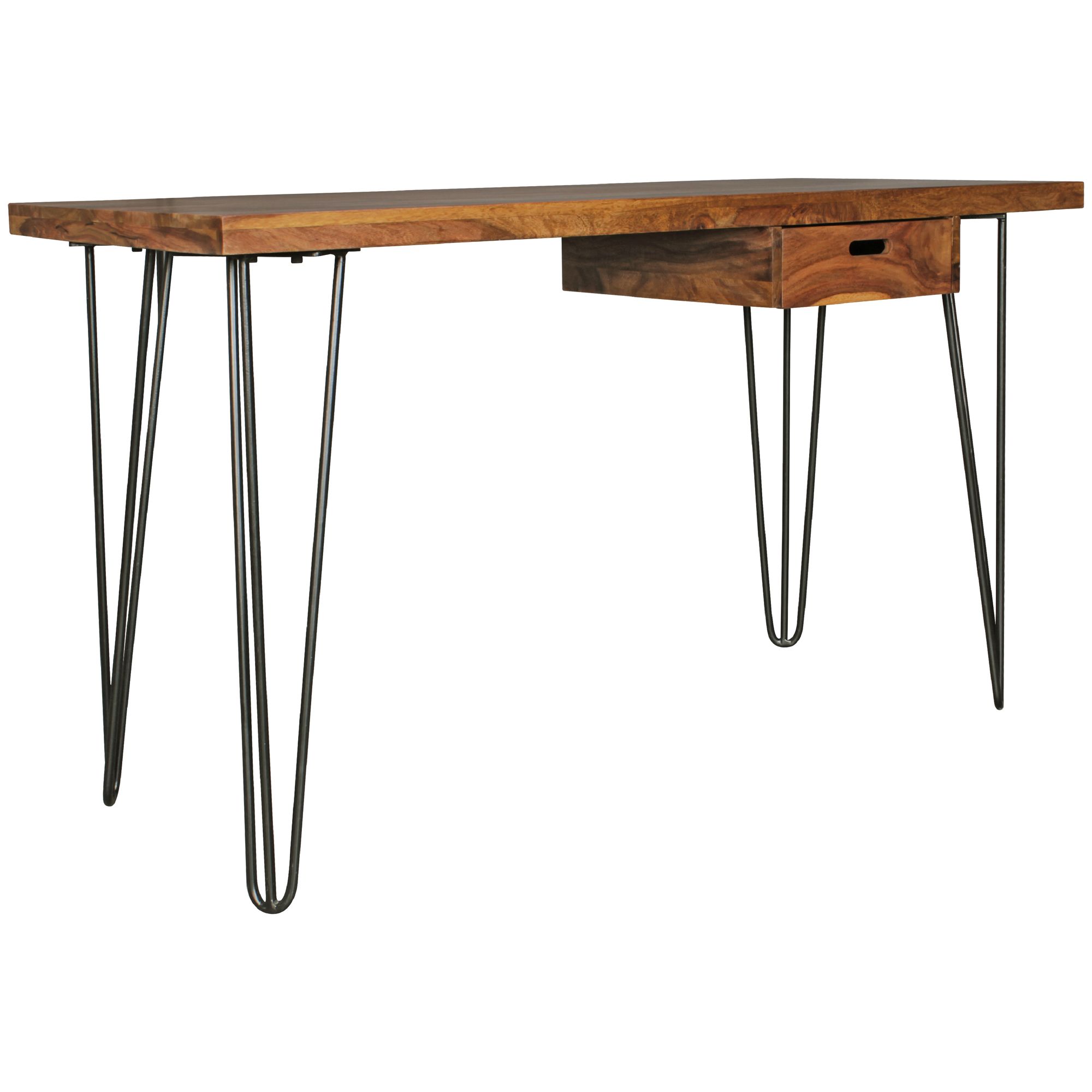 Bureau bagli bruin 130 x 60 x 76 cm massief houten laptop tafel sheesham nature