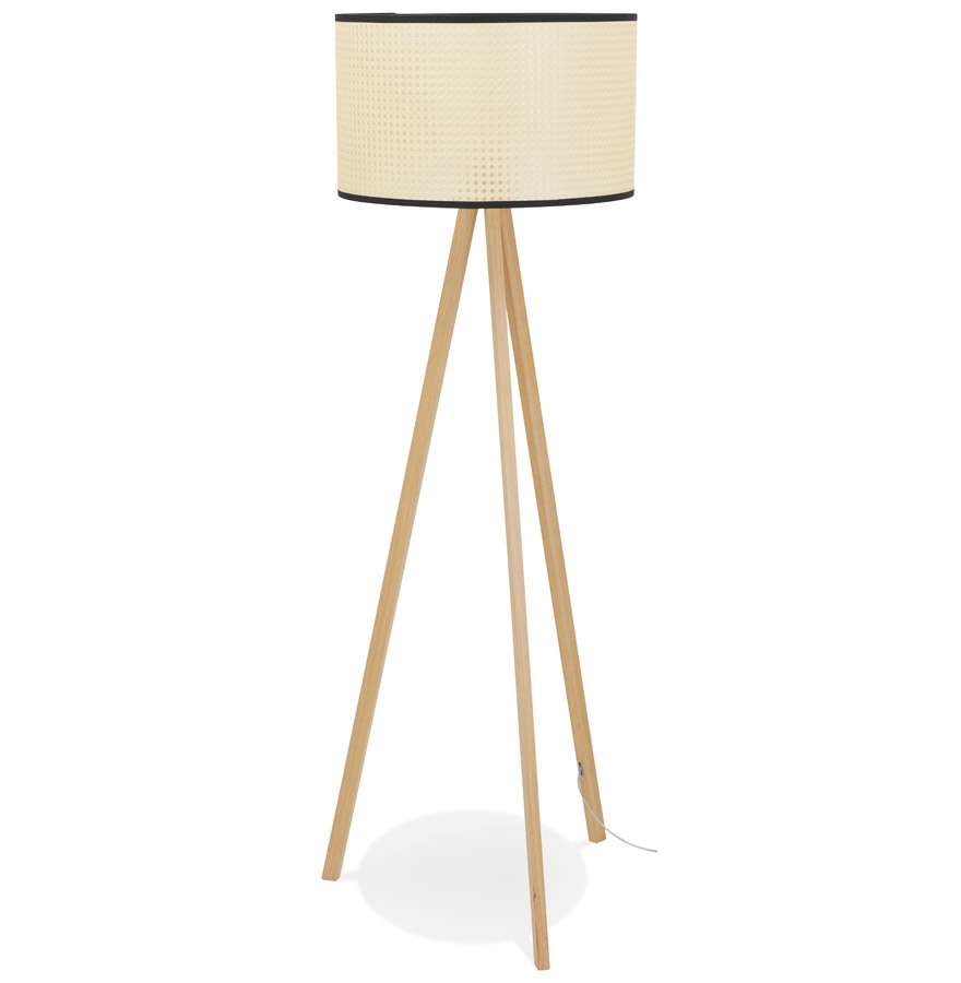 'RITA' rotan driepoot vloerlamp met 3 poten in naturel houten afwerking