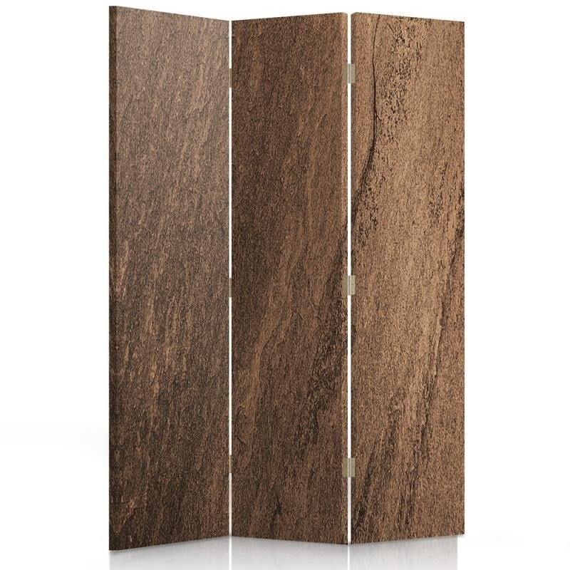 Bruin scherm met een ontwerp dat kurk imiteert, gemaakt van hout en canvas