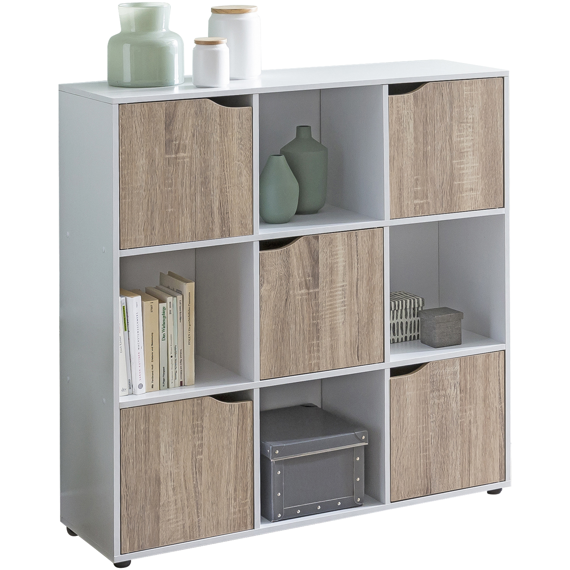 MASSA dressoir wit en Sonoma spaanplaat | 89 x 91 x 29 cm | 5 deuren, 9 vakken