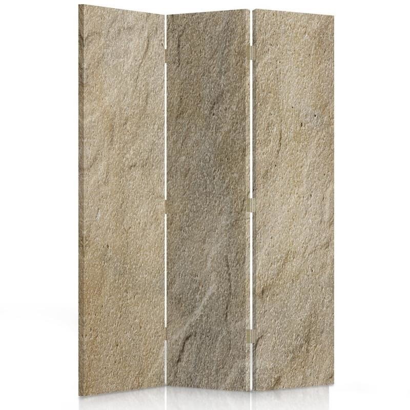 Beige scherm met imitatie zandsteenmotief gemaakt van hout en canvas