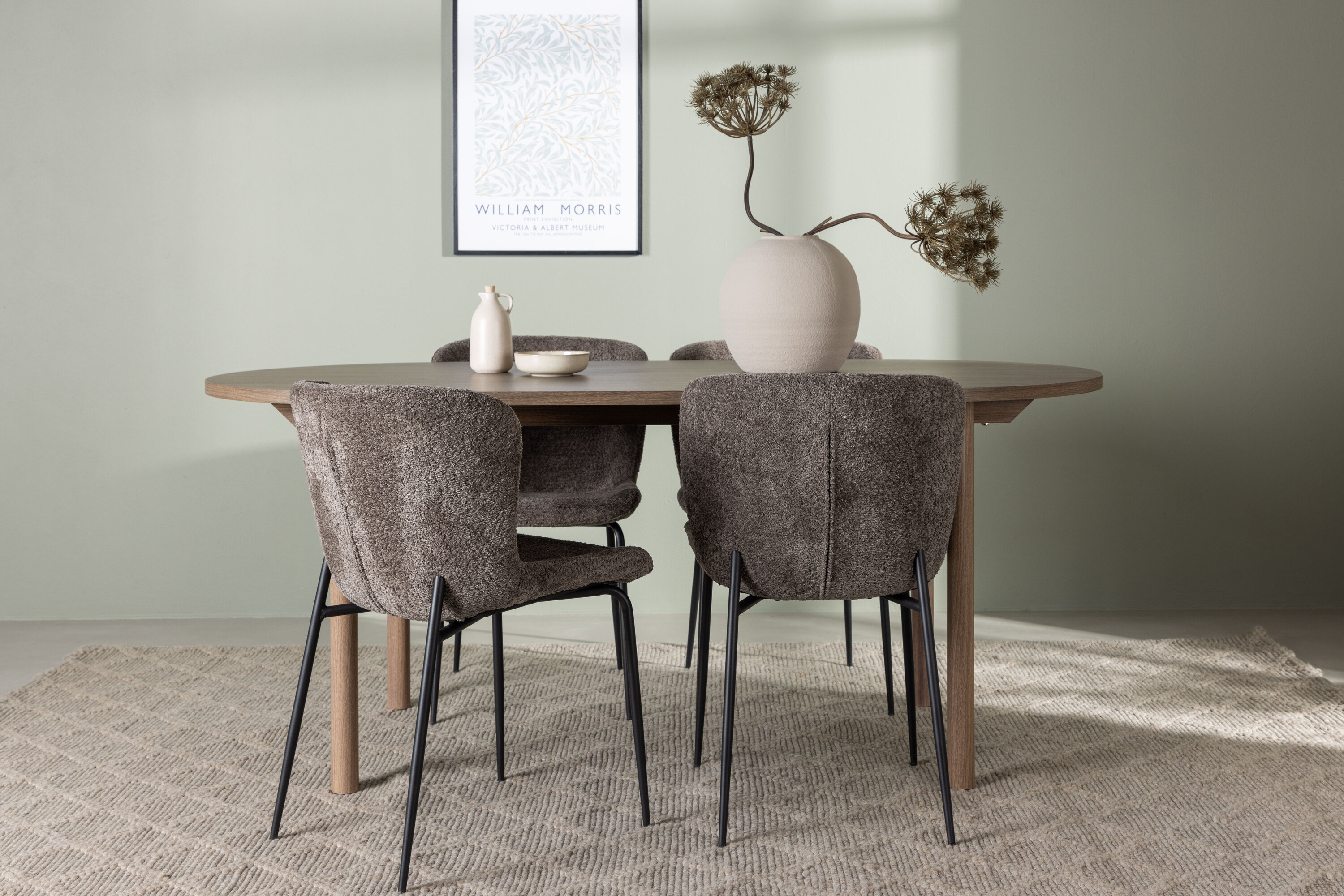 Andy Eettafel 180*75 - Natural / Natural MDF +Modesto Eetkamerstoel - Grey / Smoked Black Boucle _4