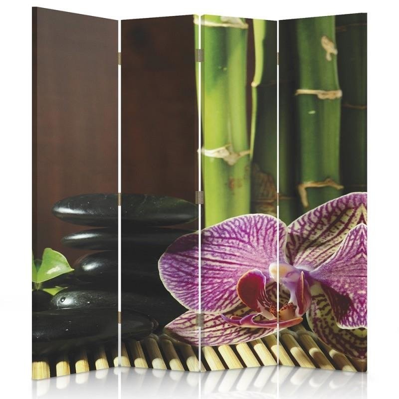 145 cm dubbelzijdig scherm van mdf en canvas met afbeelding van roze orchidee