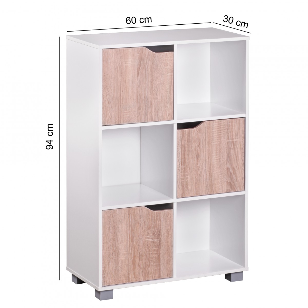 MASSA Modern Houten Boekenkast Wit met Sonoma Eiken Deuren | 60 cm B x 90 cm H x 30 cm D