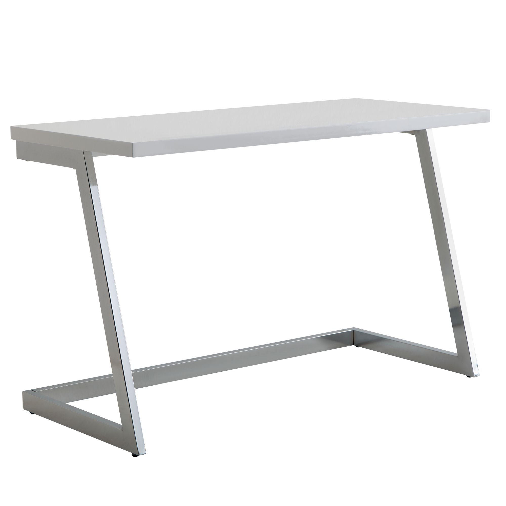Bureau Hoogglans Wit / Zilver | 120x55x76 cm | Gelakt MDF Blad en Verchroomde Poten