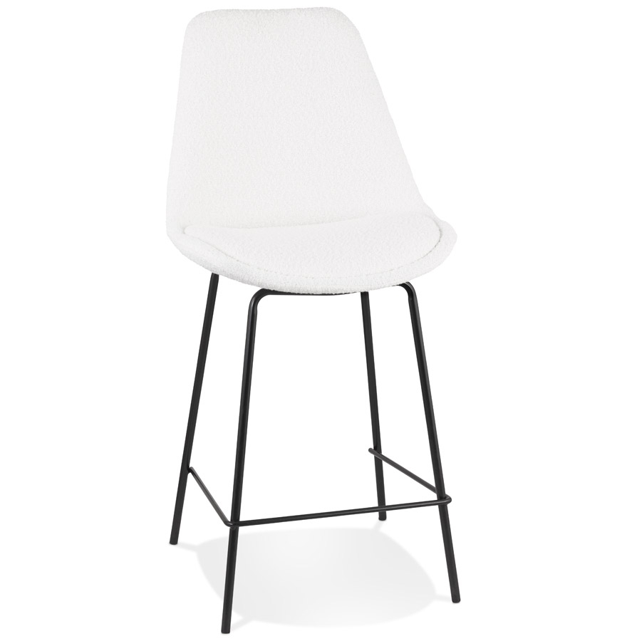 'LEONIE MINI' halfhoge snackkruk in witte neppy stof en zwart metalen poot