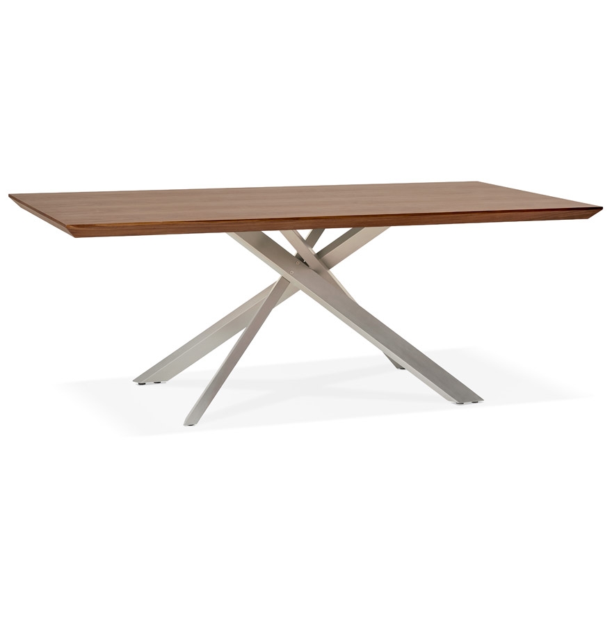 'WALABY' houten eettafel met walnoot afwerking en centrale metalen poot - 200x100 cm