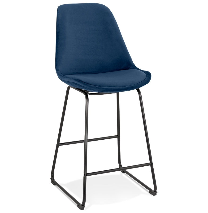 'BULLY MINI' halfhoge snackkruk in blauw fluweel en zwart metalen poten