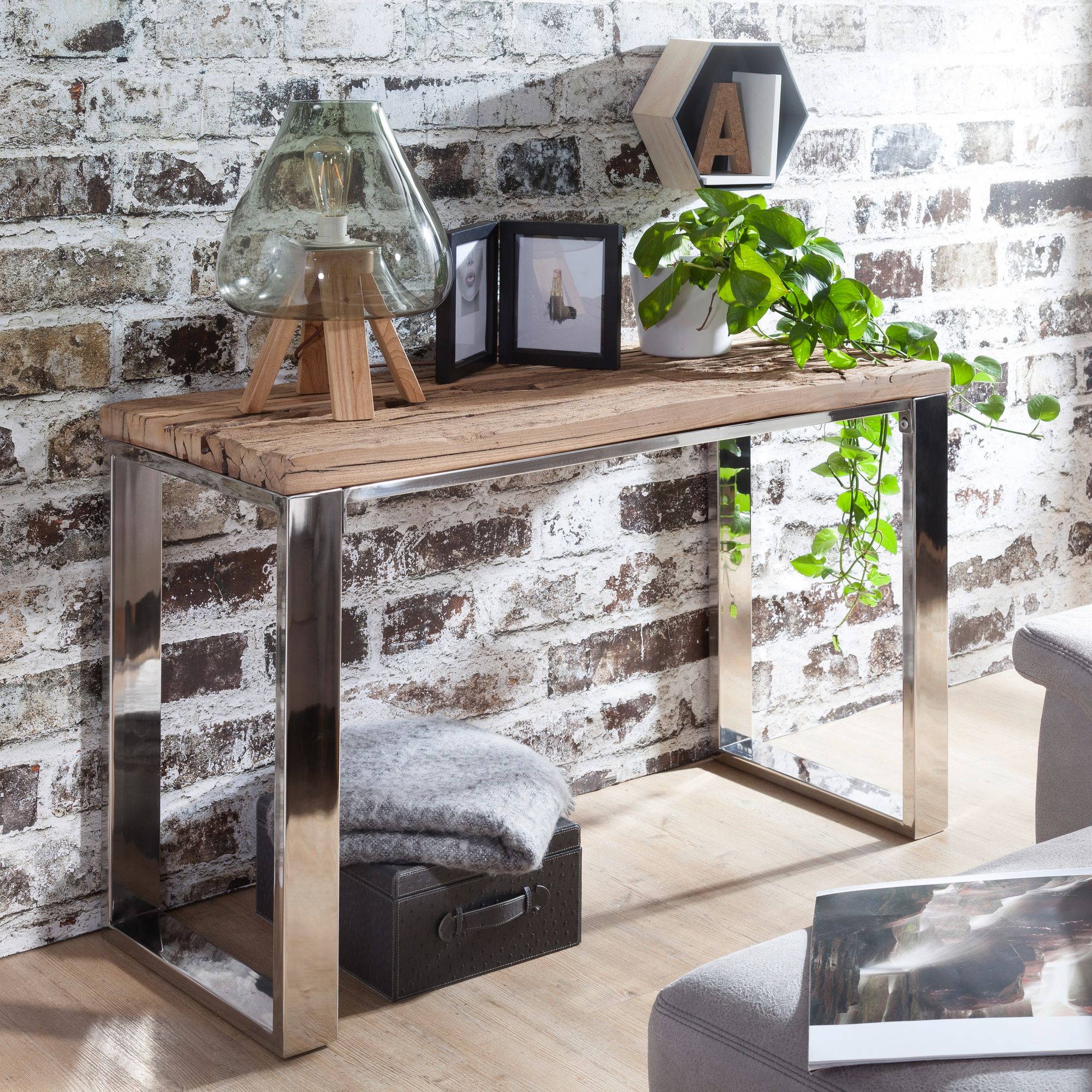 Consoletafel priya 115x76x46 cm massief hout natuur