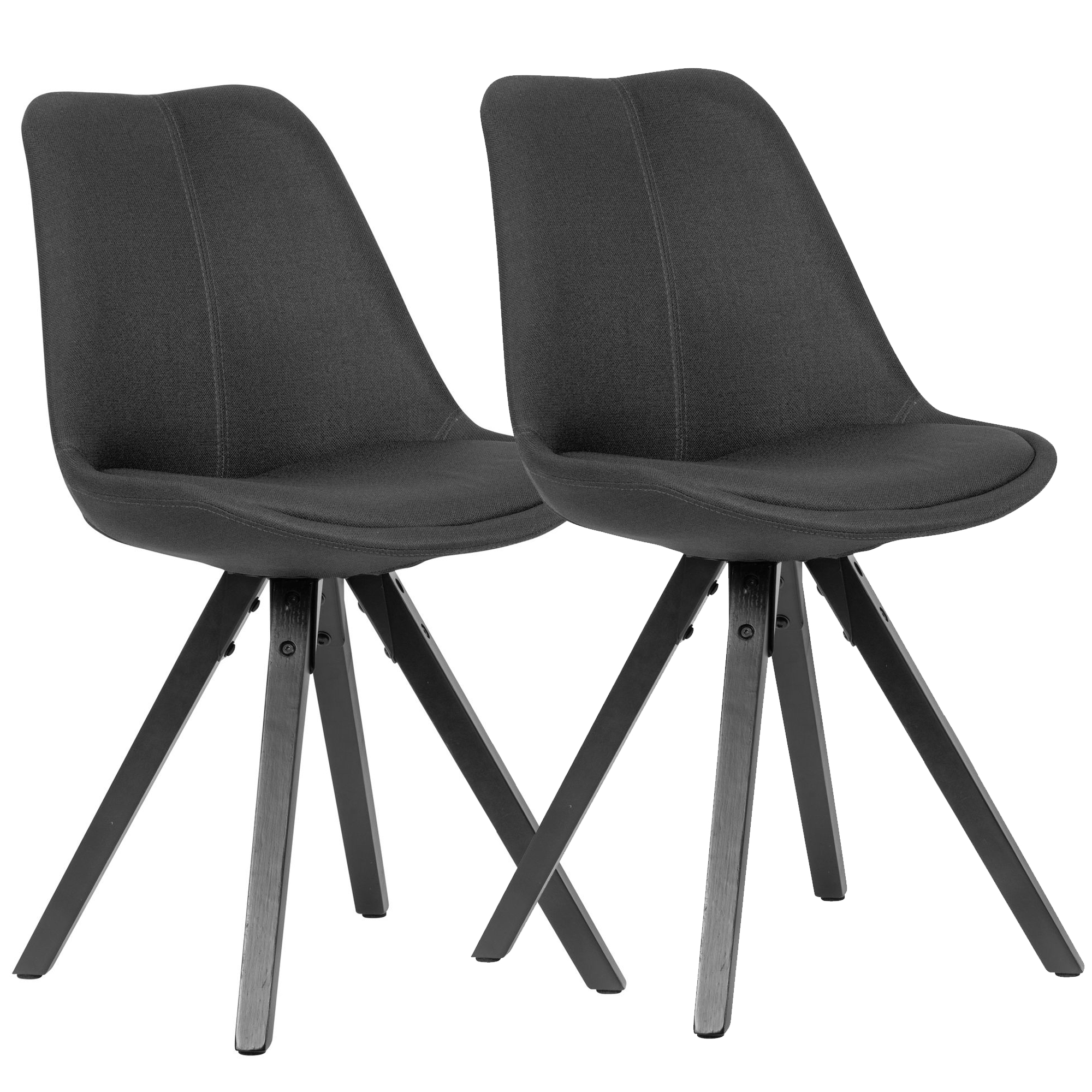 2-delige Stoffen Eetkamerstoel Antraciet | Zwarte Houten Poten | 49x87x52 cm