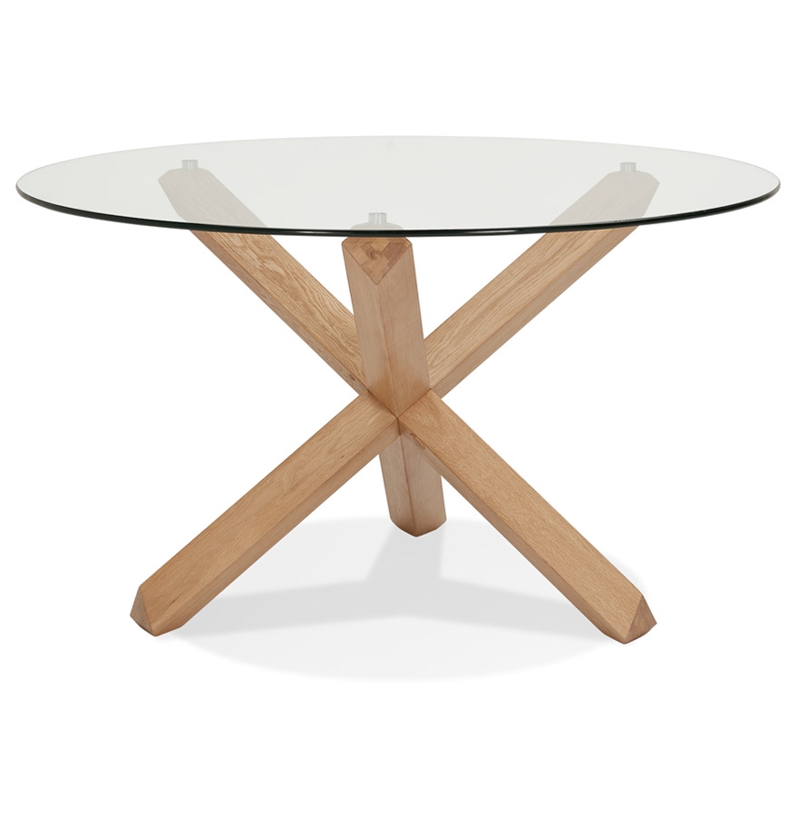 'MAGIK' design ronde tafel in glas en massief eiken