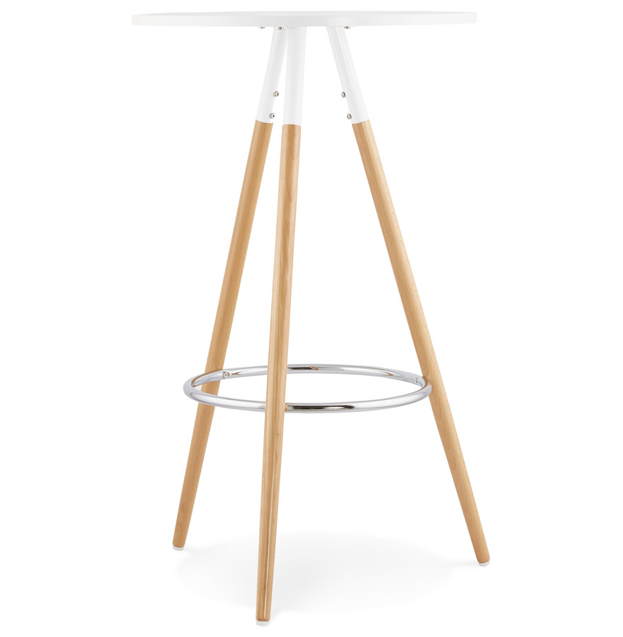 BARY ronde hoge tafel in wit hout | Wit en natuurlijk hout | 65x65x101 cm