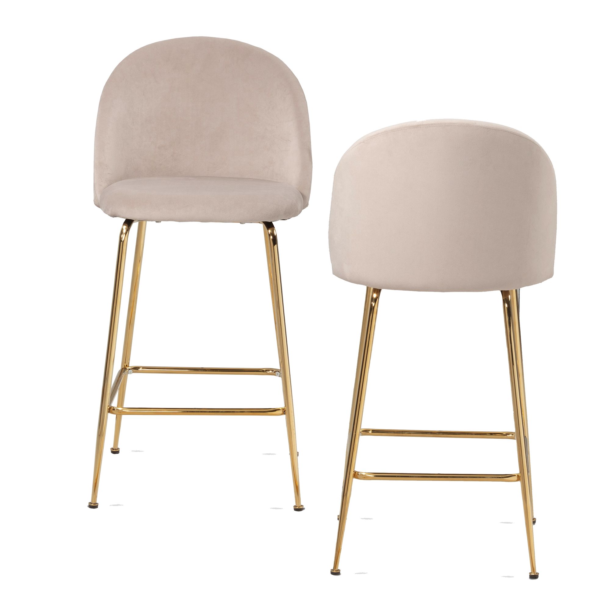2-delige Set Beige Fluwelen Barkrukken | Gouden Metalen Poten | 50x50x102 cm