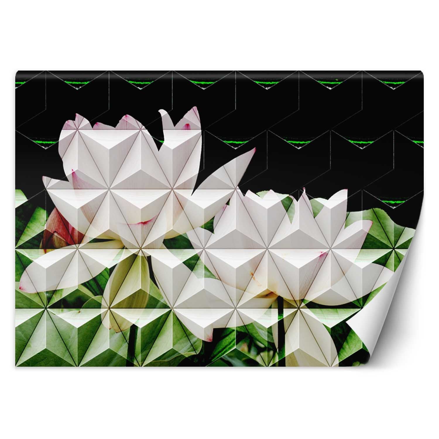Behang gedrukt op canvas met lijm geometrisch lotusbloemenpatroon