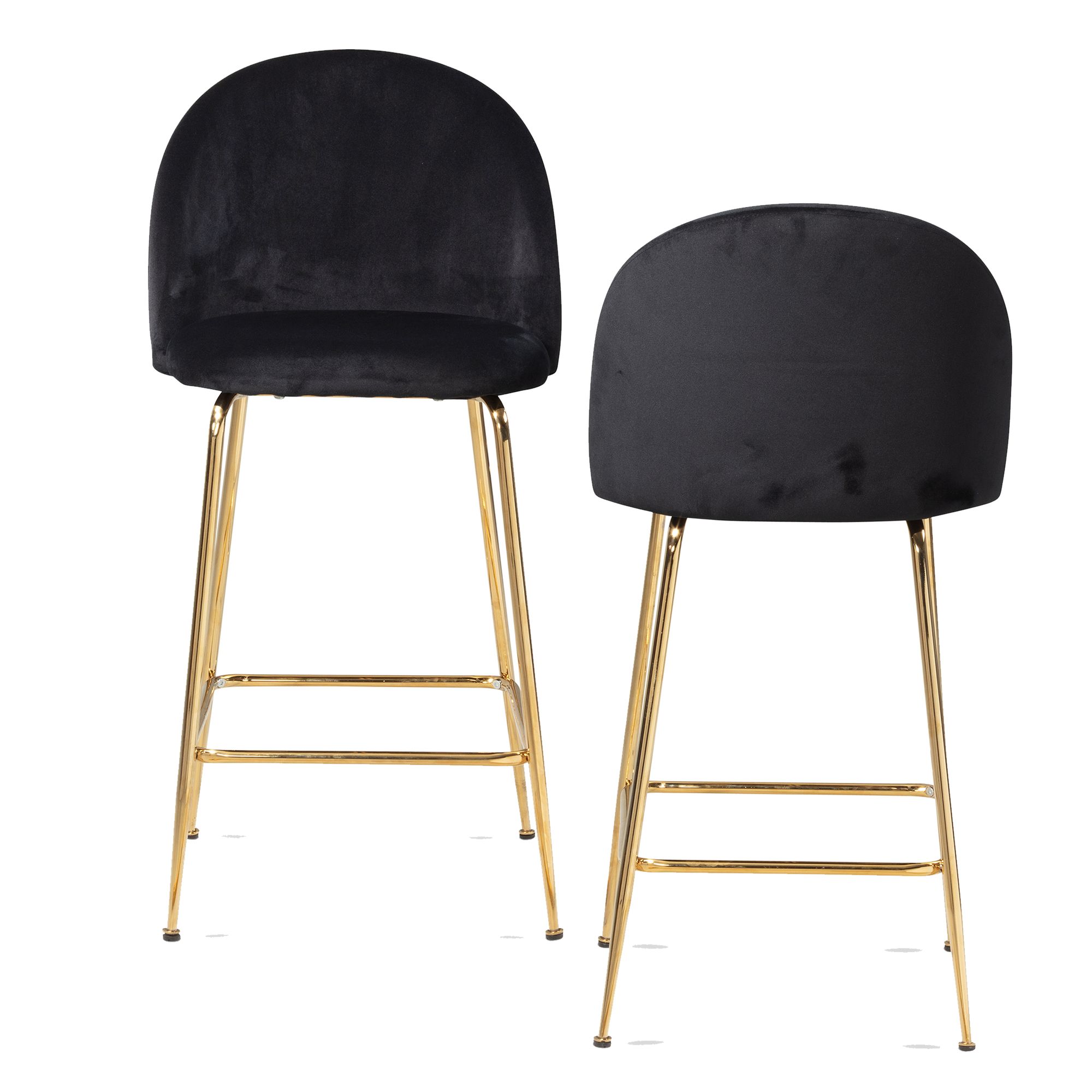 2-delige Set Zwarte Fluwelen Barkrukken | Gouden Metalen Poten | 50x50x102 cm