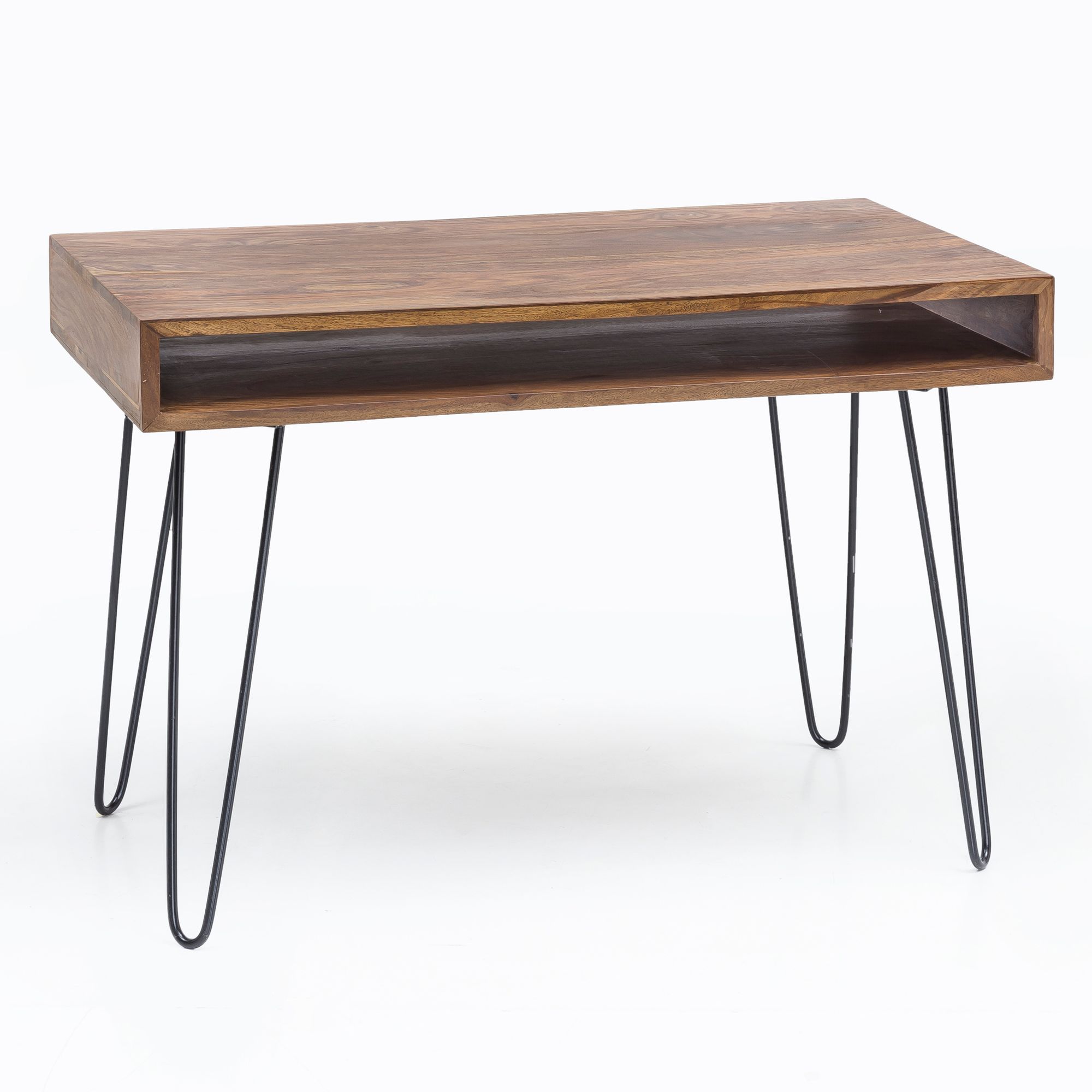 Bureau BAGLI 110x60x76 cm | Massief Sheesham Hout | Houtkleur & zwarte poten | Bureautafel met opbergruimte