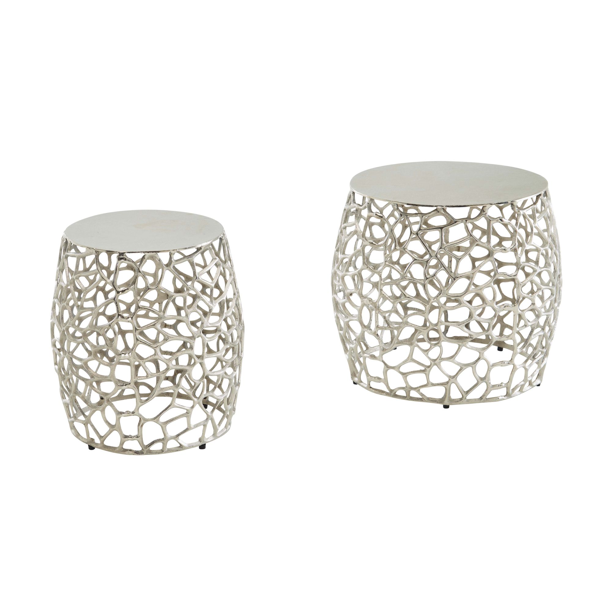 2-delige bijzettafel aluminium zilver | Modern design met takstructuur | Afmetingen 46x46x42 cm & 36x36x39 cm