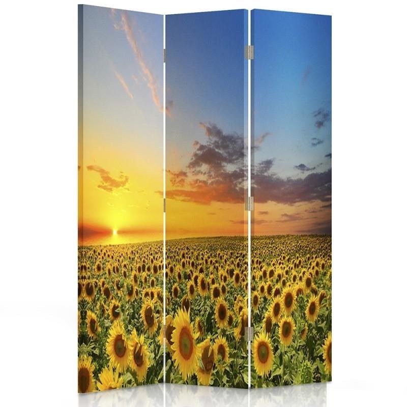 110 cm dubbelzijdig scherm van mdf en canvas met afbeelding van zonnebloemen