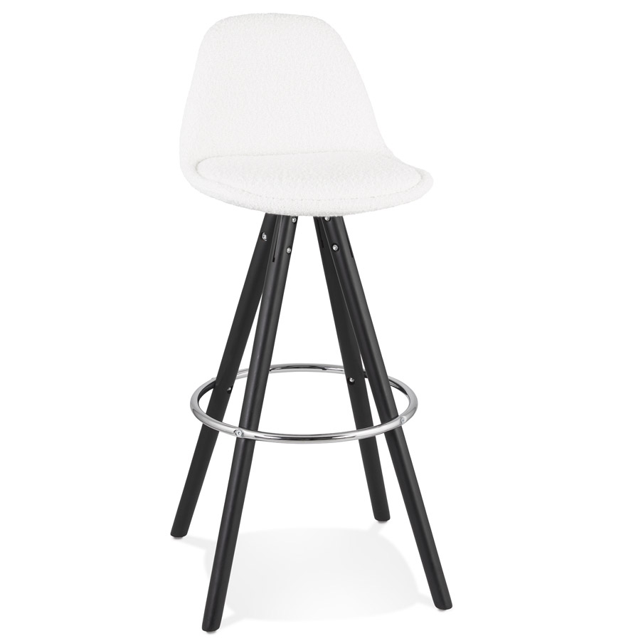 'FLORENCE' barkruk in witte neppy stof en 4 poten in zwart hout