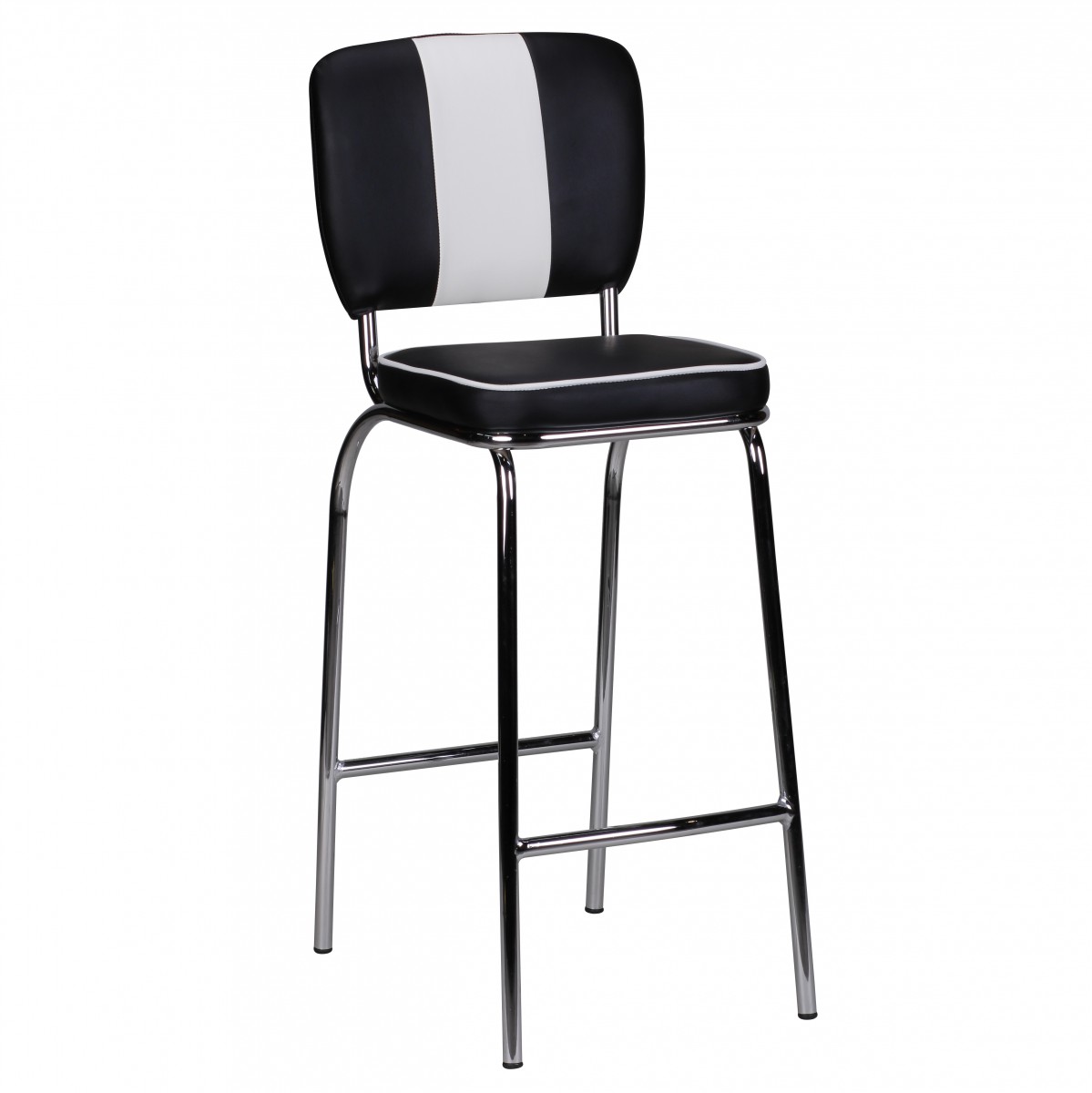 American Diner Retro Barkruk Zwart Wit | Kunstleder & Katoen | 110x40x38 cm