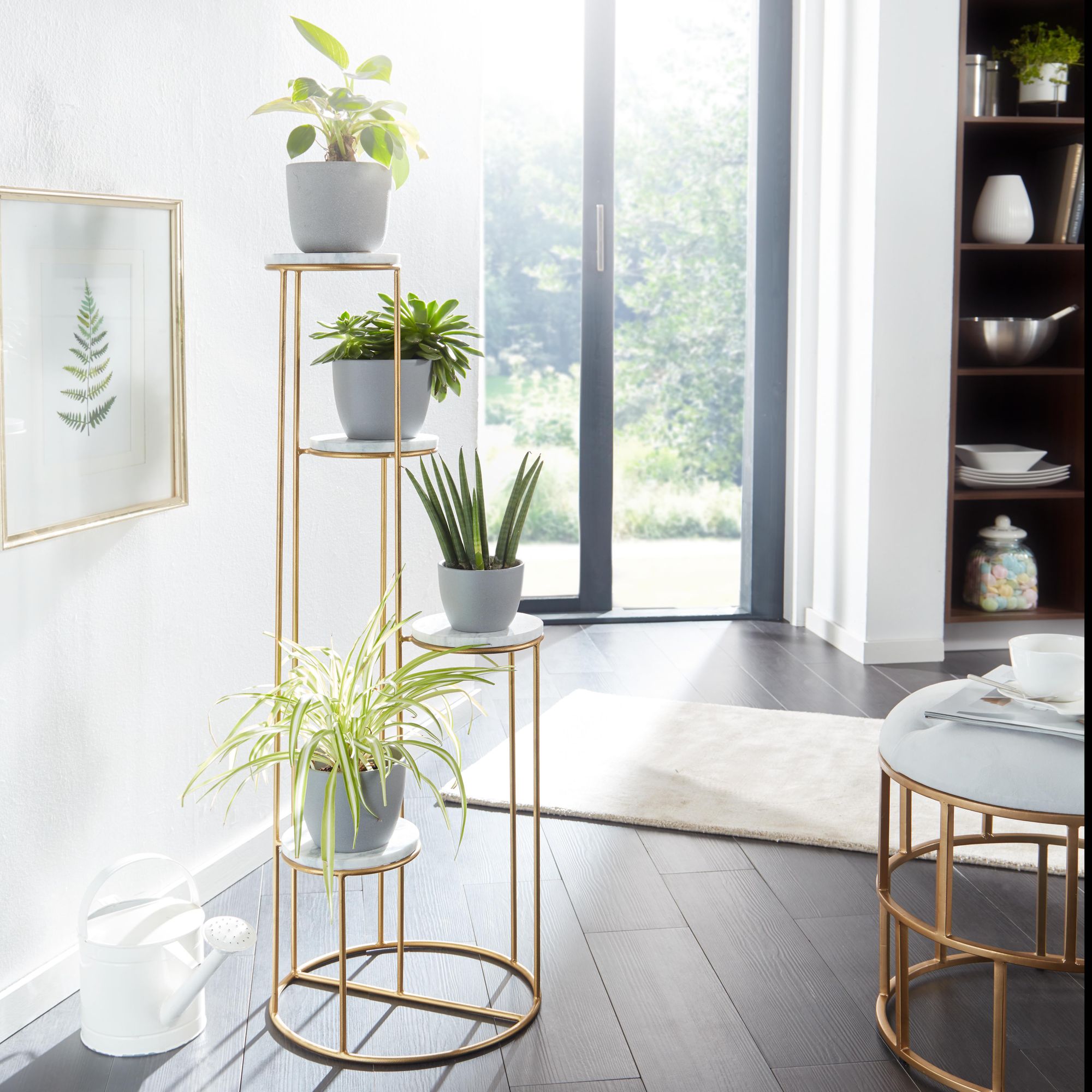 Bloemenstandaard echt marmer wit 36.5x107.5x36.5 cm staande goud