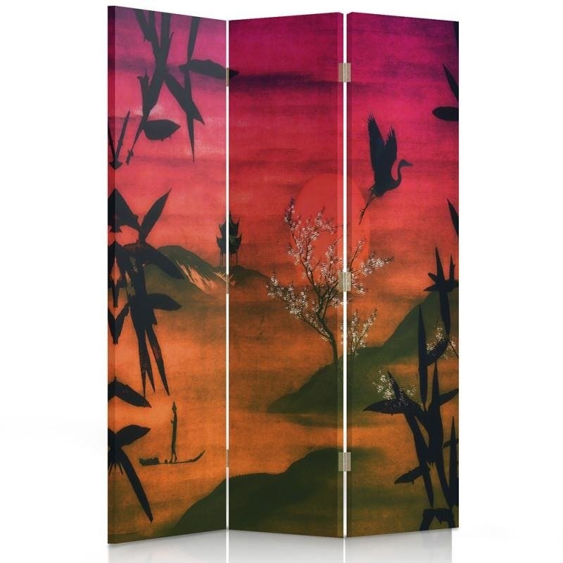 110 cm dubbelzijdig scherm van mdf en canvas met afbeelding van japans landschap