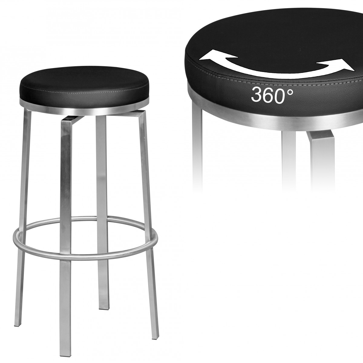 Barkruk Zwart | RVS, 42x76x42 cm | 360° Draaibare Barkruk Modern Design