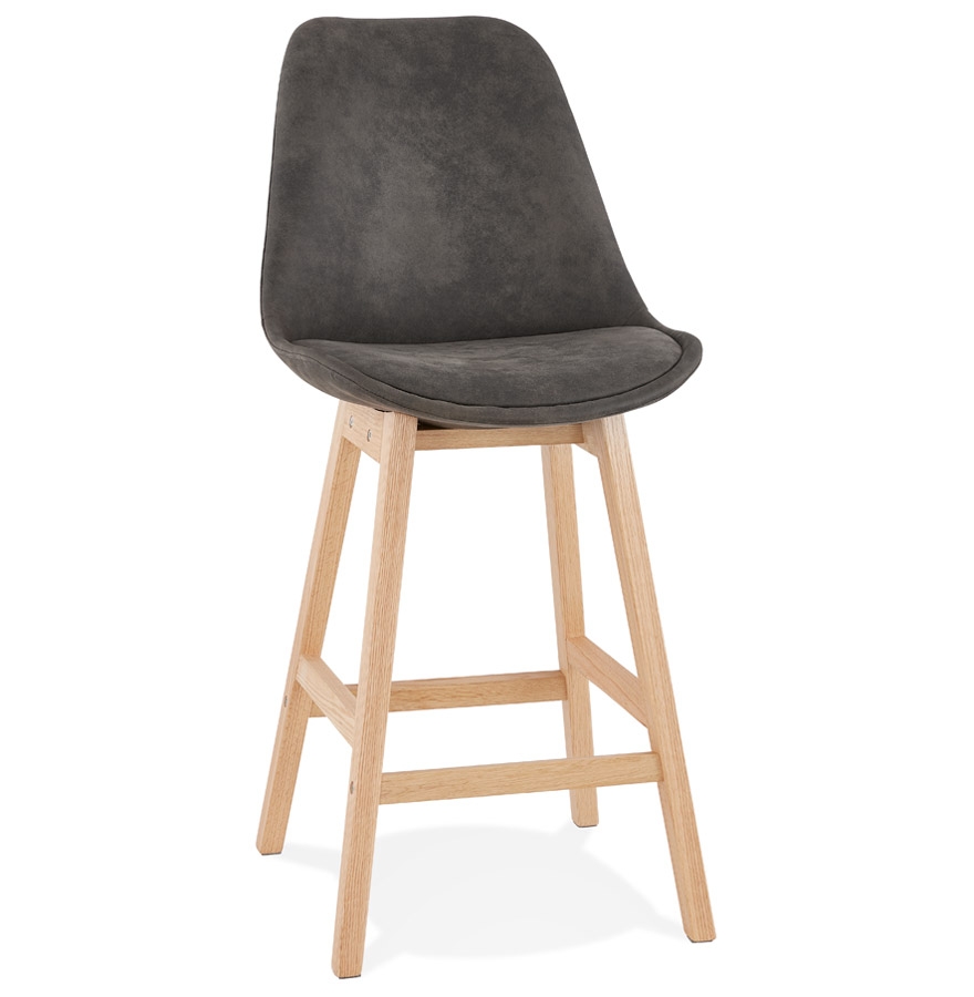 'ASPEN MINI' halfhoge snackkruk in grijze microvezel en natuurlijke houten poten
