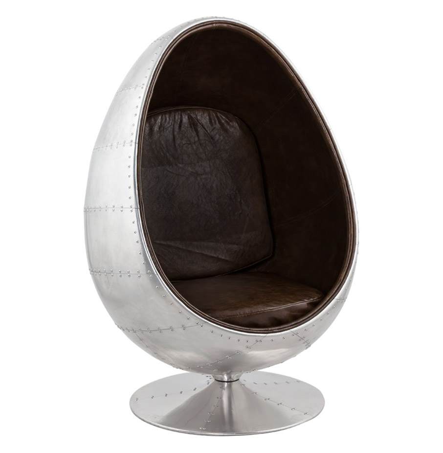 'PILOT' PILOTEN eierfauteuil in metaal en bruin synthetisch materiaal