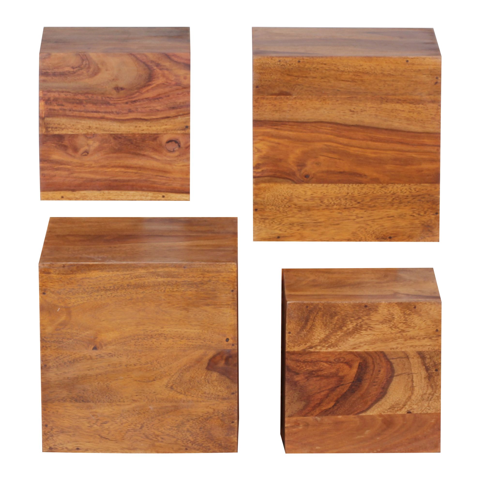 4-delige MUMBAI Wandplanken | Massief Sheeshamhout Natuurlijk | 25x25x25 cm & 20x20x20 cm