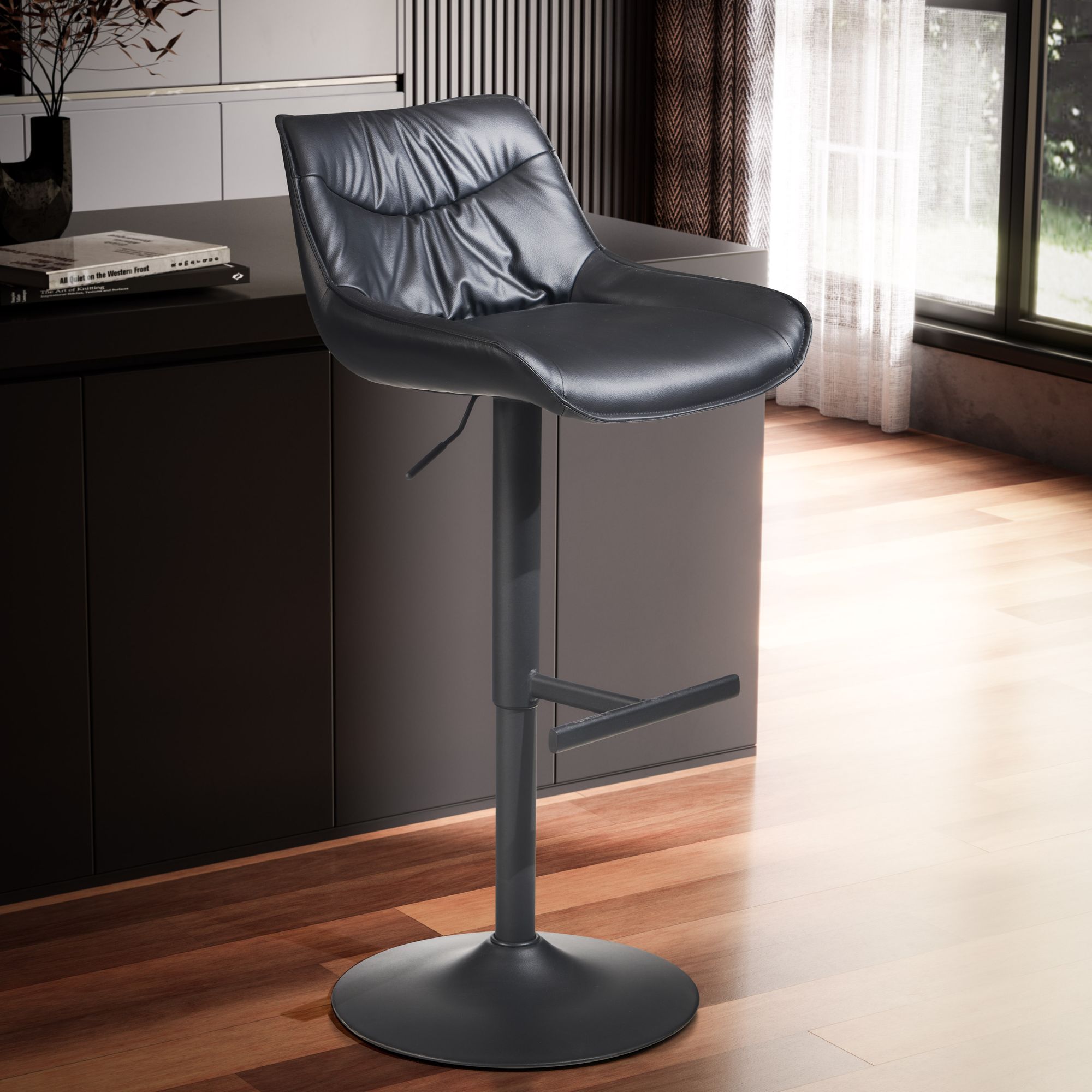 Barkruk Kunstleer Zwart | Kruk met Rugleuning | Verstelbare Hoogte 86 - 106 cm