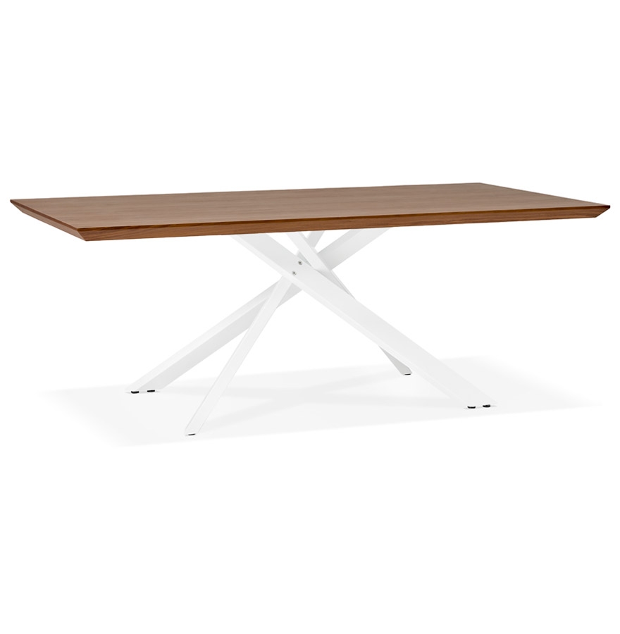 'WALABY' houten eettafel met walnoot afwerking en witte x centrale poot - 200x100 cm