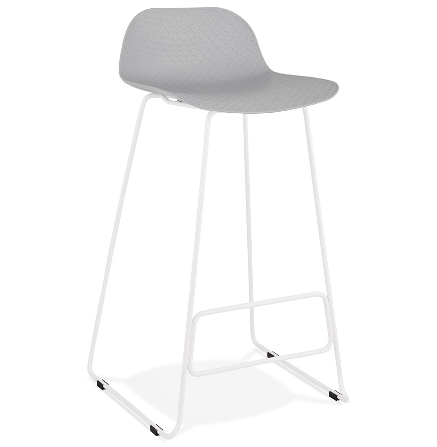 'BABYLOS' grijze design barkruk met wit metalen poten