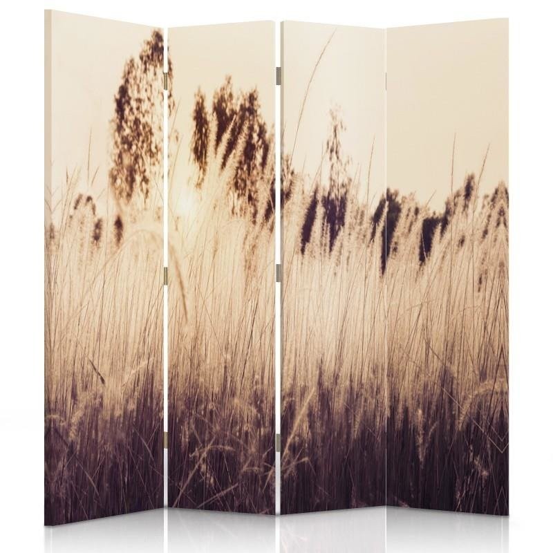 145 cm dubbelzijdig scherm van mdf en canvas met sepia afbeelding van hoog gras