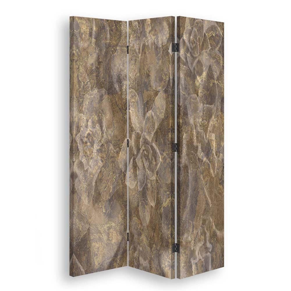 Canvas ruimteverdeler met mdf-frame en bruine afwerking