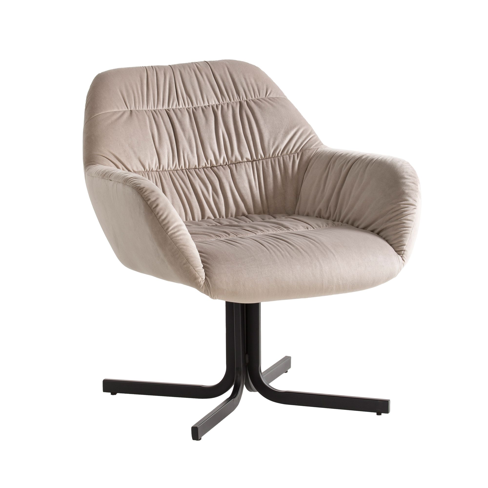 Beige fluwelen loungestoel | Zwart metalen frame | Afmetingen 64x74x68 cm