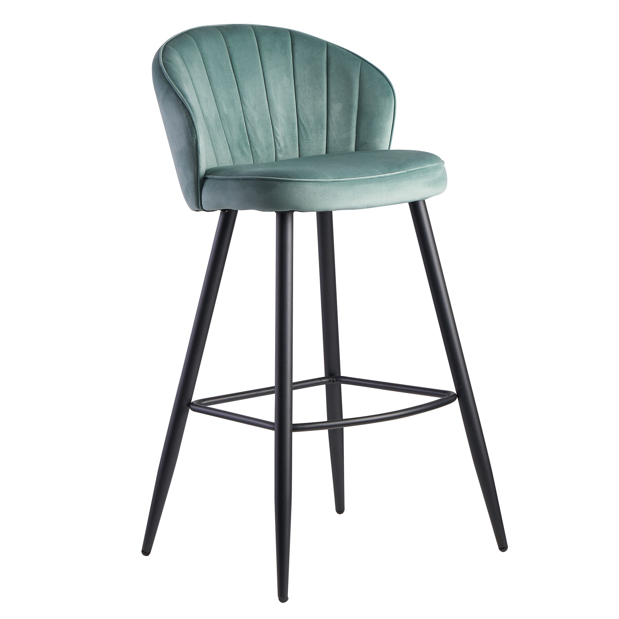 Barstoel lichtgroen fluweel | Zwart metaal | 56x102,5x52,5 cm