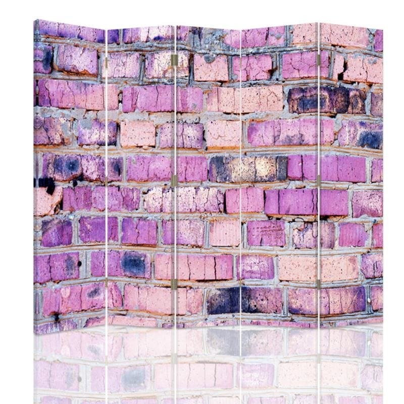 180 cm dubbelzijdig scherm van mdf en canvas met roze bakstenen muurdecoratie